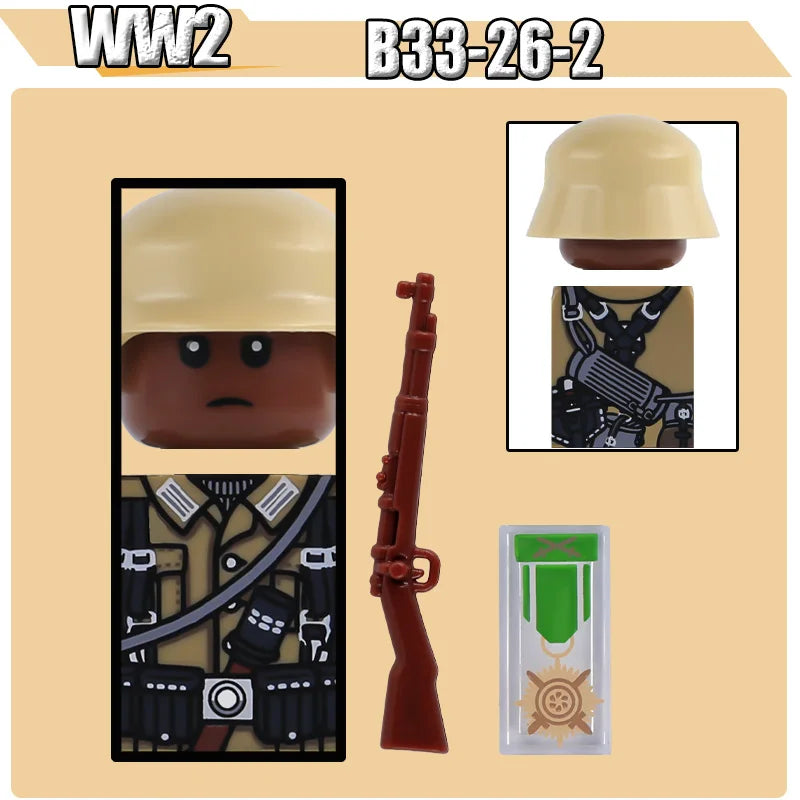 WW2 Military Soldier Figures Building Blocks Soviet British Army German Camouflage Warrior Infantry Accessories Bricks Toys Gift