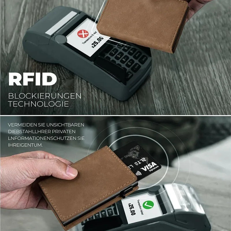 YATBEST Men's RFID Anti-Theft Three Fold Wallet Ultra-Thin with Zipper Coin Pocket Credit Card Clip Brush Anti-Magnetic Card Bag