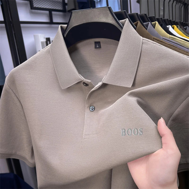 Cotton100% Men's Summer High Quality Short Sleeves Polo Shirt Lapel Button Letter Printing T-Shirt Business Leisure Men Clothing