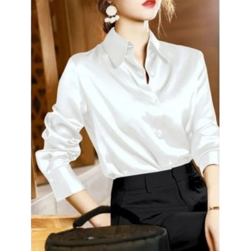 Camisas y blusas de satén de manga larga para mujer, estilo informal y elegante, tendencia de verano 2024, para oficina, ropa ajustada para mujer