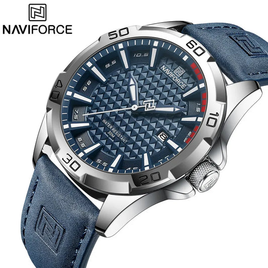 Relojes de cuarzo de moda para hombre de la marca NAVIFORCE, relojes de pulsera deportivos con correa de cuero, resistentes al agua, con calendario, masculino