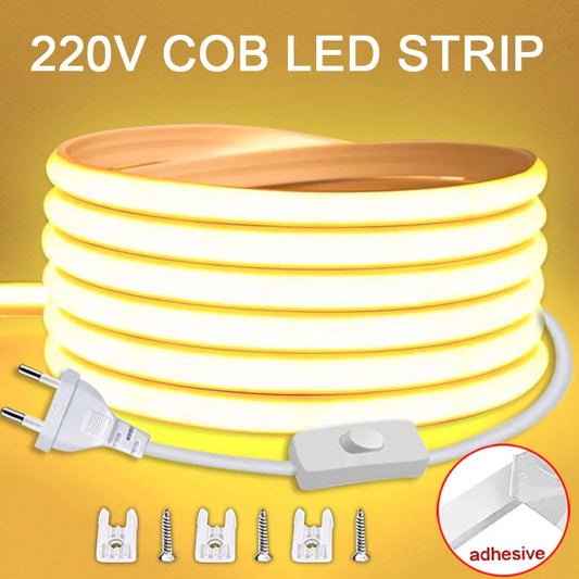 Tira de LED de 220 V con interruptor de encendido/apagado, resistente al agua, flexible, para dormitorio, cocina, jardín, iluminación exterior.