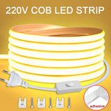 Tira de LED de 220 V con interruptor de encendido/apagado, resistente al agua, flexible, para dormitorio, cocina, jardín, iluminación exterior.