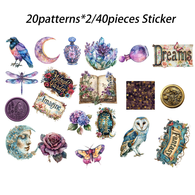 52pieces Gothic Midnight Garden Scrapbook Background Paperpads Set With Sticker,Perfect for Arts Crafts,Holiday Party,Scrapbook