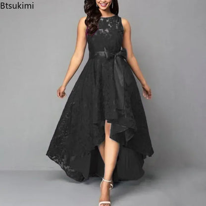 Vestido de dama de honor de boda para mujer 2025, elegante vestido de noche de encaje para fiesta, talla grande, ajustado, de cintura alta, con lazo, maxi vestidos para mujer
