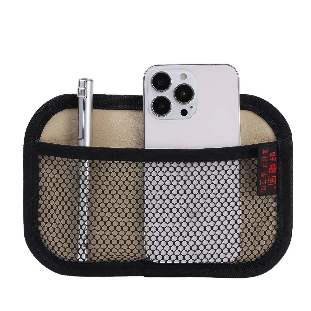 Car Leather Mesh Bag Oxford Fabric Storage Net Bags Car Interior Organizer Phones Coins Keys Storage Auto Stowing Tidying Tools