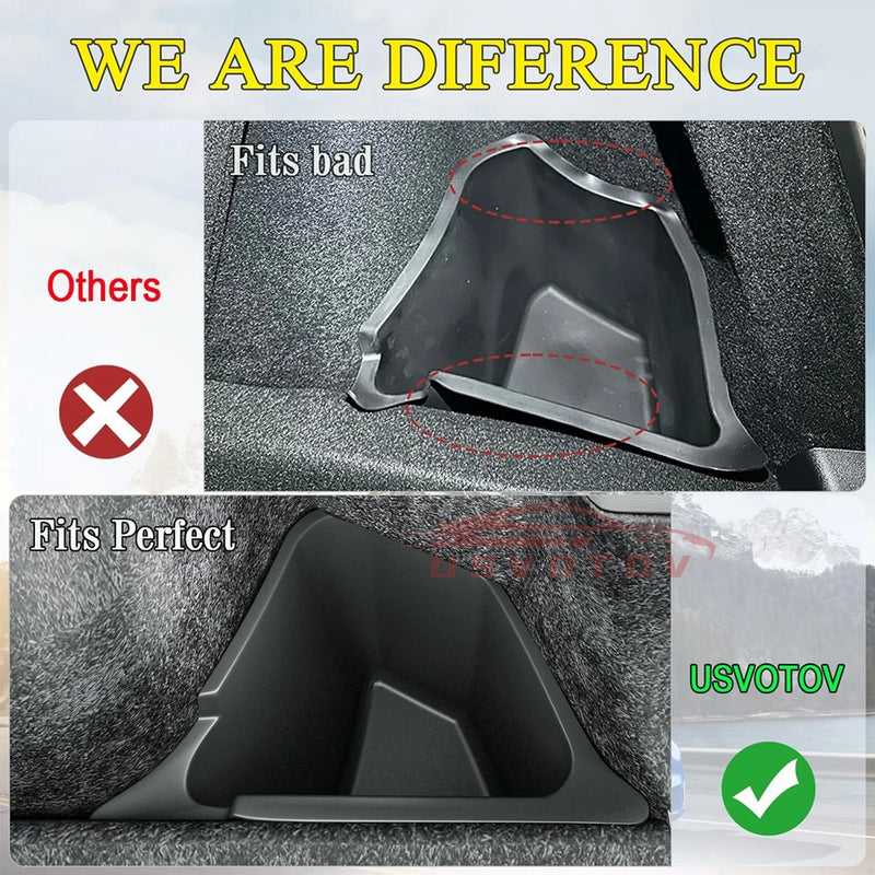 USVOTOV Trunk Organizer for Tesla Model Y Juniper Launch Refresh 2025 Rear Trunk Storage Bins Side Box Organiser TPE Accessories