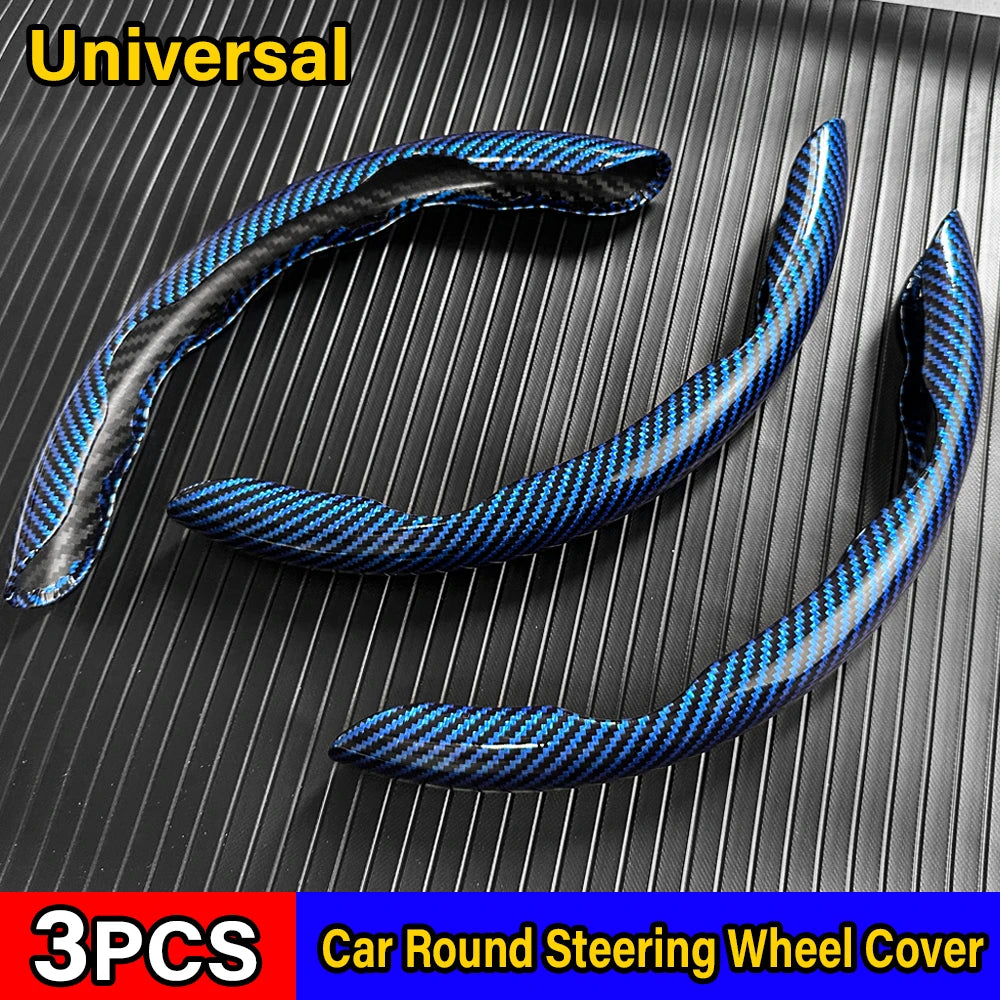 3PCS Carbon Fiber Car Round Steering Wheel Cover Non-Slip Steering Cover Protector Anti Dust Washable Interior Auto Accessories