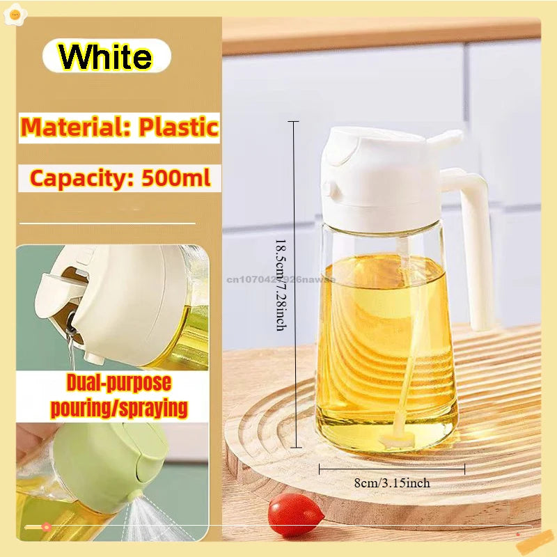 2 in1 Oil Spray Bottle Plastic Kitchen Barbecue Cooking Olive Oil Dispenser Oil Jar Baking Vinegar Soy Sauce Spray Container