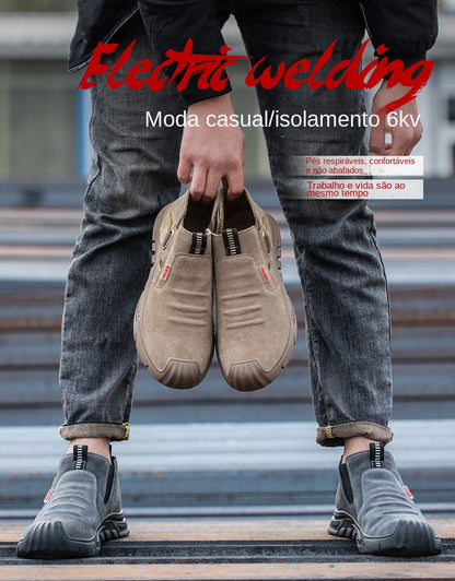 Genuine Leather Cow Suede Safety Work Shoes For Men Composite Head Anti Nail Anti Static Welding Shoes Indestructible Boots