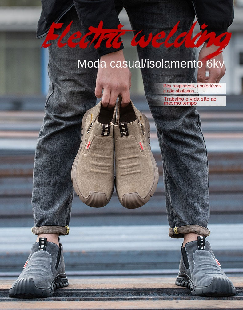 Genuine Leather Cow Suede Safety Work Shoes For Men Composite Head Anti Nail Anti Static Welding Shoes Indestructible Boots