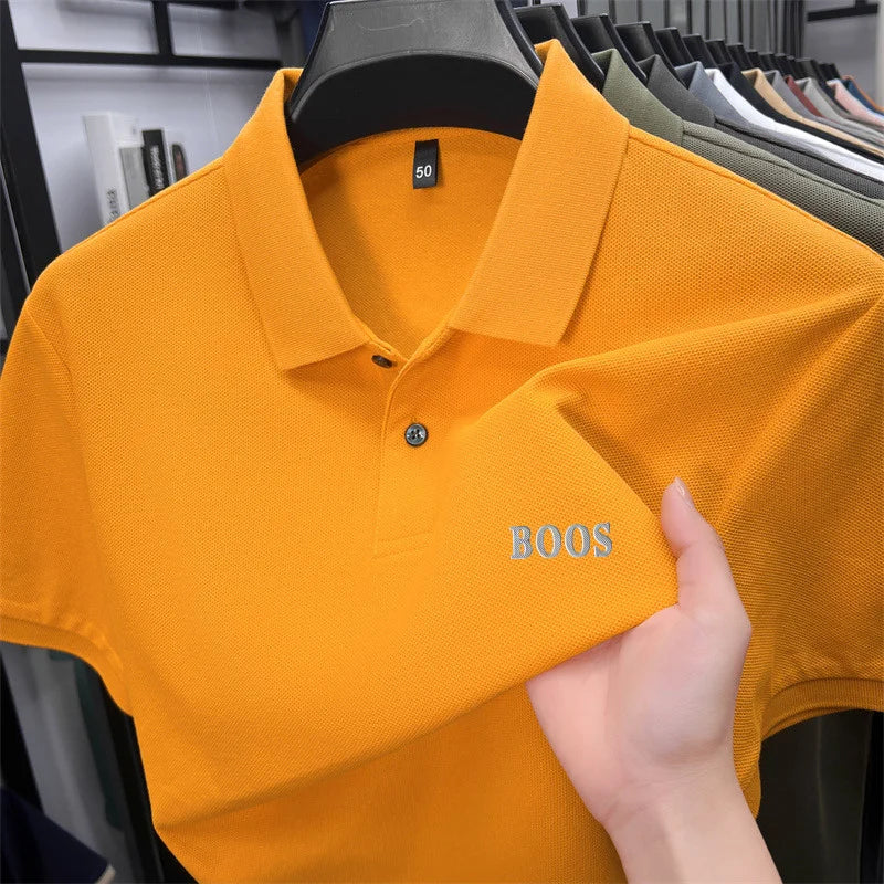 Cotton100% Men's Summer High Quality Short Sleeves Polo Shirt Lapel Button Letter Printing T-Shirt Business Leisure Men Clothing