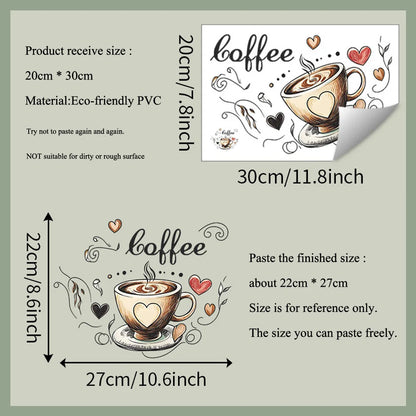Creative Love Coffee Cup Wall Stickers For Cafe Background Decoration Wallpaper Kitchen Beautify Home Decor Self-adhesive Decals