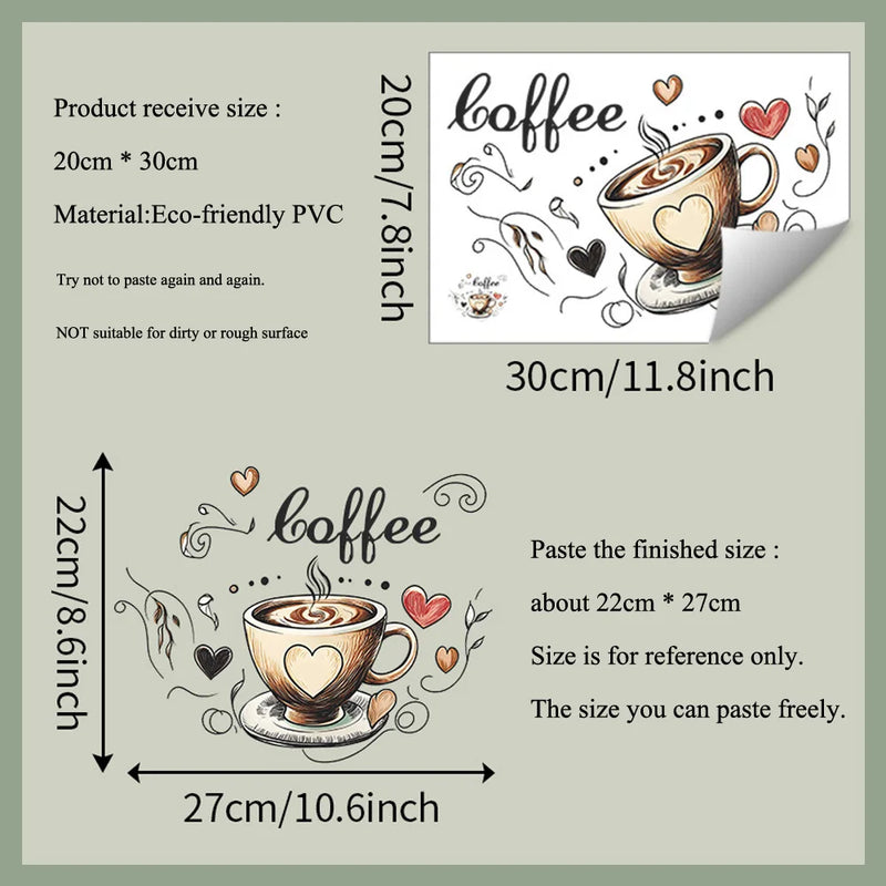 Creative Love Coffee Cup Wall Stickers For Cafe Background Decoration Wallpaper Kitchen Beautify Home Decor Self-adhesive Decals