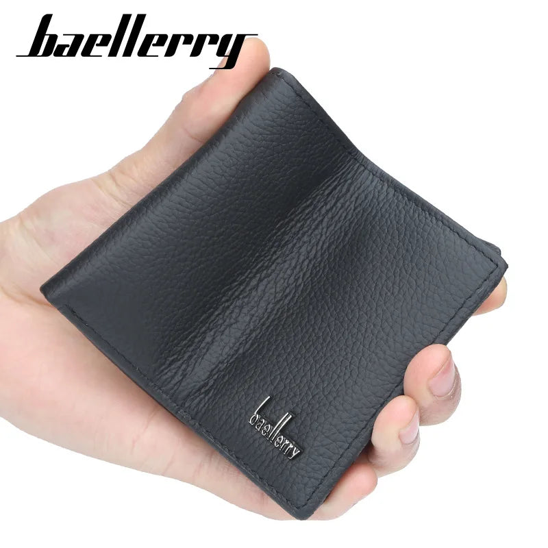Baellerry Men Genuine Cow Leather Wallet Card Holder Male Purse Short with Coin Pocket Leather Wallets for Men