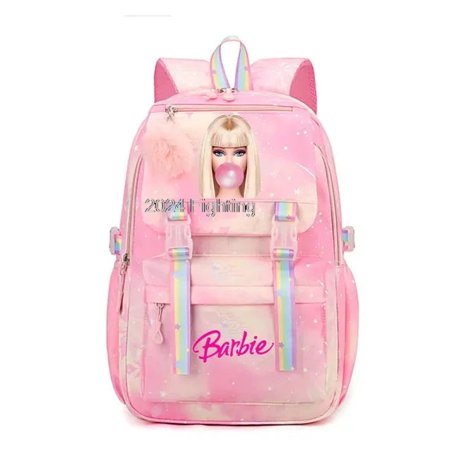 Pink Cartoon Barbie Backpacks Boy Girl Kids Gradient Ramp Women Bagpack Teens Simple Schoolbags Capcity Travel Laptop Backpack