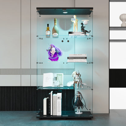 Anajqaqia Glass Display Cabinet with LED Light, with 4 Shelves 2 Doors, 80.49x36.49x163.9cm, Black