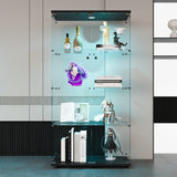 Anajqaqia Glass Display Cabinet with LED Light, with 4 Shelves 2 Doors, 80.49x36.49x163.9cm, Black