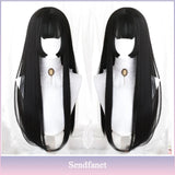 AS Long Straight Black Synthetic Wig For Women With Bangs Black Cosplay Lolita Wigs Heat Resistant Natural Hair