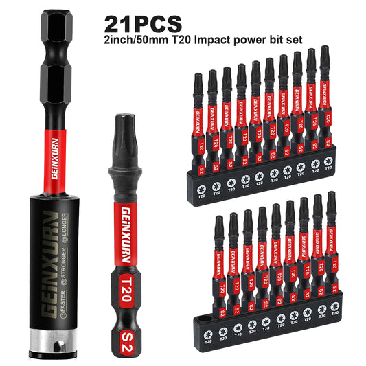 Geinxurn 2Inches Impact Magnetic #20 Torx Screwdriver Bit Set, S2 Alloy Steel T20 Power Bit Set with Base