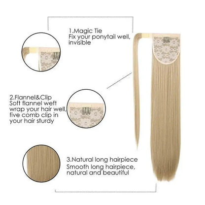 22 Polegada extensões de cabelo de rabo de cavalo reto sintético resistente ao calor envoltório em torno de pônei peruca para uso diário feminino