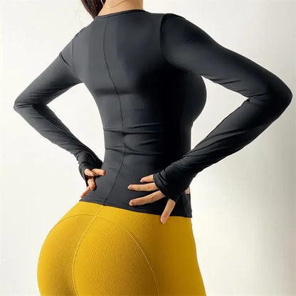 Sexy Slim Fit Long Sleeve Sports Jacket With Chest Pad Women's Yoga Running Fitness Top For Autumn Nike Airbag Training Shoes