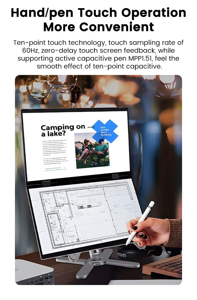 2025 15.6 Dual Screen 1920*1080P 60Hz Touch/Non-Touch Portable Monitor IPS Low Blue Light Eye Protection 360° Folding Drive-free