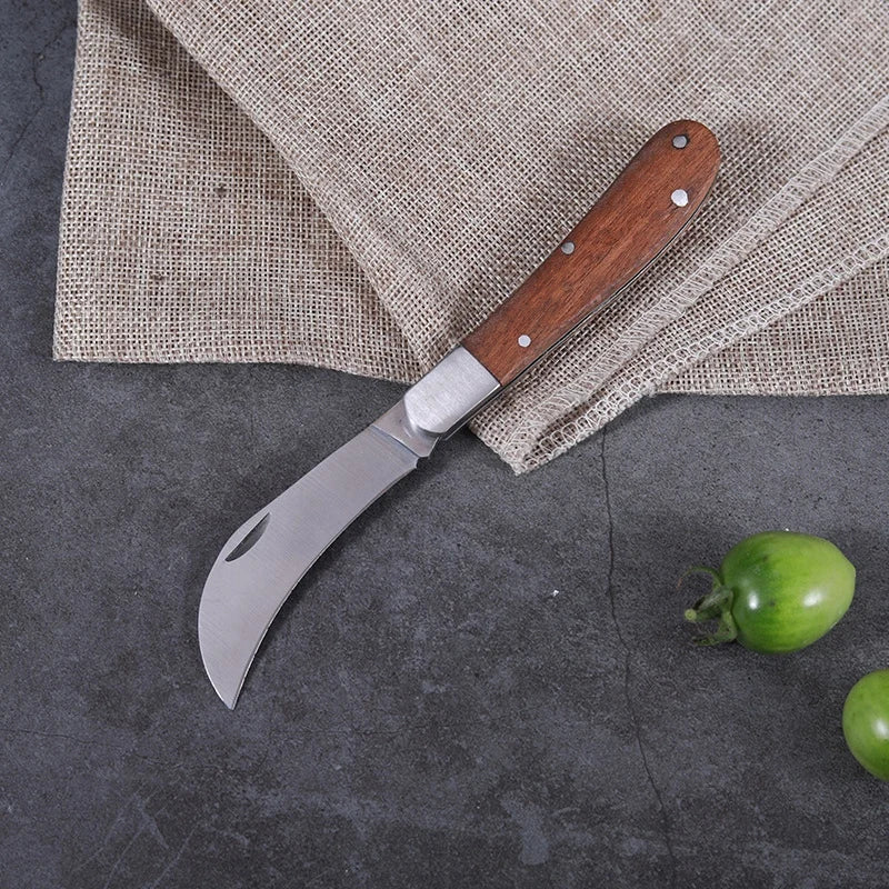 Folding Grafting Knife Grafting Tools Bonsai Pruning Knife Professional Garden Seedling Fruit Tree Cutter with Wooden Handle