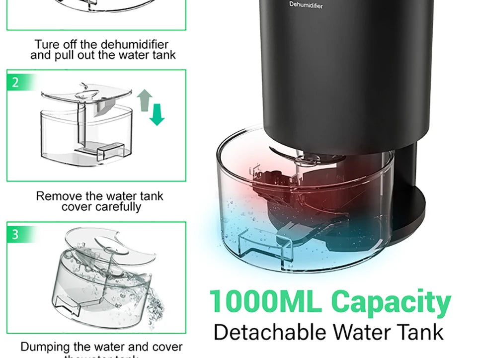 Electric Dehumidifier Moisture Absorbers Air Dryer With 1000ml Water Tank Quiet Air Home Dehumidifier For Bedroom Wardrobe