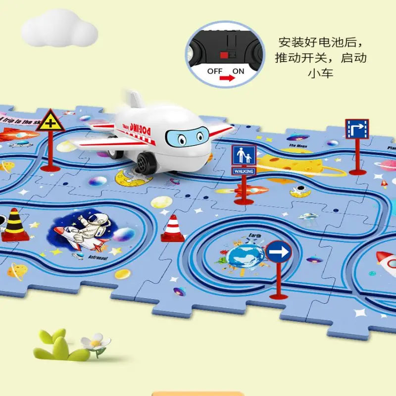 Kids puzzle rail car DIY assembly electric trolley automatic rail city scene building puzzle toys
