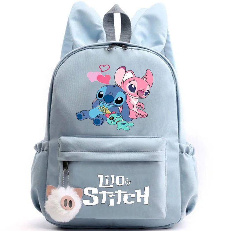 Mochila Disney Lilo Stitch para niñas, niños y adolescentes, informal, escolar, de viaje, con orejas de conejo
