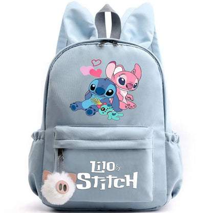Mochila Disney Lilo Stitch para niñas, niños y adolescentes, informal, escolar, de viaje, con orejas de conejo
