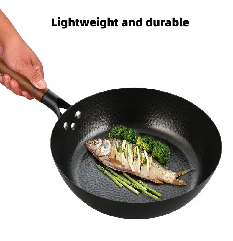 Non-stick 28cm Frying Wok Pan Iron Pan Uncoated Steak Cooking Pot Pancake Pan Handmade Cast Gas Stove Induction Kitchen Cookware