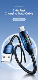 Toocki LED Display USB Cable For iPhone 14 13 12 11 Pro Max Fast Charger Charging Lightning 2.4A USB Wire Cord X XR 8 7 1m 2m