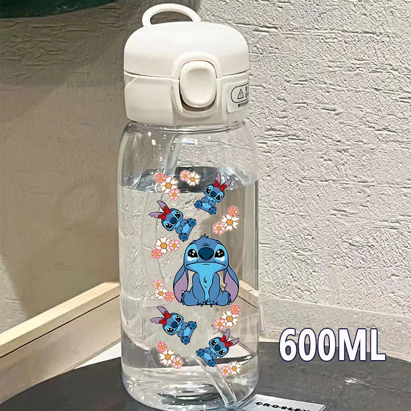 600/400ML Lilo&Stitch Straw Bottles Disney Drinking Office Transparent Portable Anti Drop Children's Water Bottle PC Material
