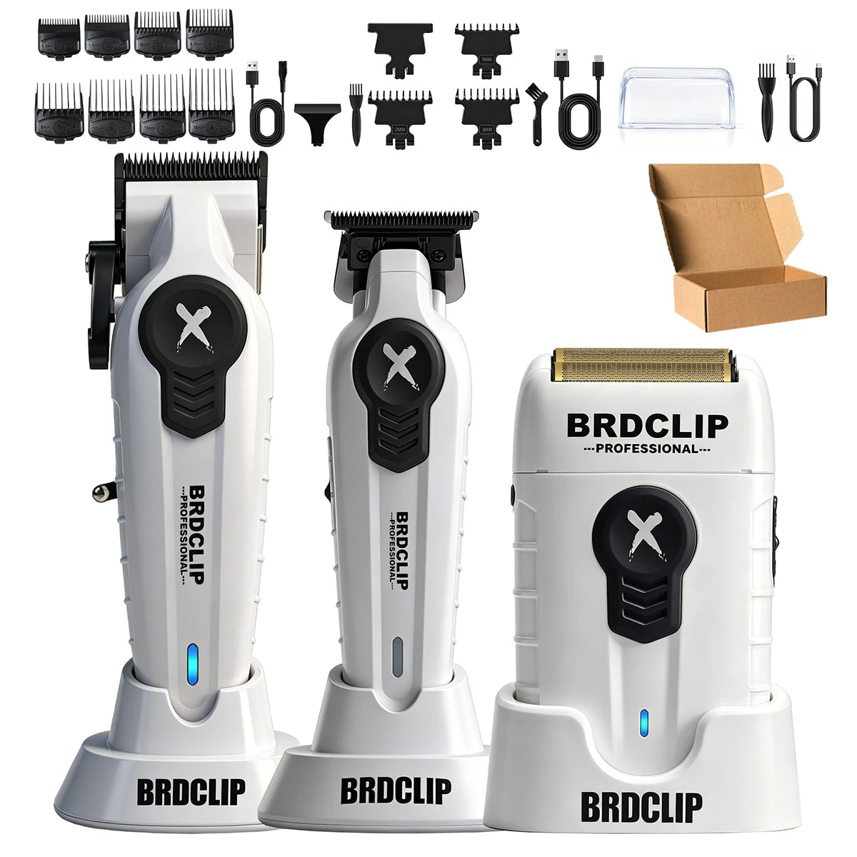 BRDCLIP New White Professional FA1C-T-609 Barber Hair Clipper Set Men's 10000RPM Electric Shaver Hair Trimmer Barbershop Tools
