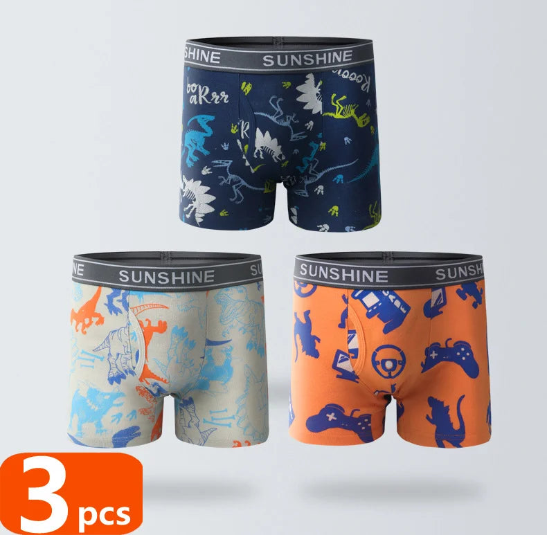 1/3/6 Pcs Boys Boxer Briefs Sets 2025 New Kids Cotton Underwear Boy Underpants Teenager Dinosaur Print Soft Children Panties