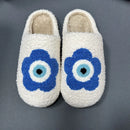 Pantuflas de felpa cálidas de invierno con diseño de ojos malvados pequeños azules retro de AD Ins, zapatos cómodos de moda 