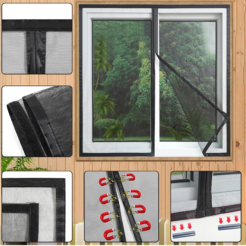 Black，Mosquito net magnetic screen air curtain invisible customized size，Magnetic stripe opens from the middle，motorhomes， car