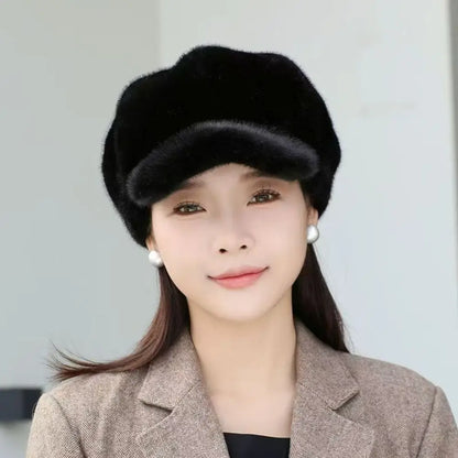 High Quality Protection From Cold Women Beret Solid Color Imitation Mink Winter All-match Hat Light Luxury Thick Warm Hat