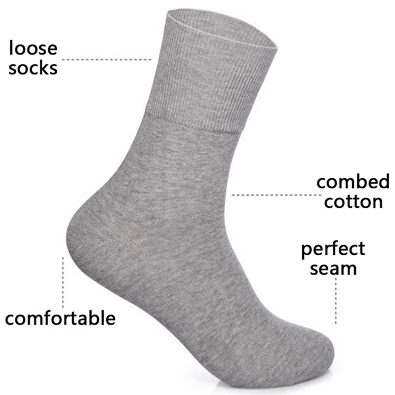 5 Pairs Plus Size EUR 45-50 Prevent Varicose Veins Socks Mens Diabetics Patients Cotton Loose Mouth Sock Man Women Comfort Meias