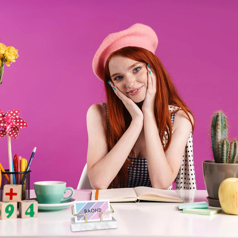 Marble Business Card Holder Organizer Desktop  Name Card Display Stand Table Memo Pad Cards Storage Shelf Office Supplies