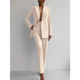 Women New 2pcs Clothes Set Solid Color Long Sleeve Blazer Jacket High Waist Long Pants Clothing Suit Summer Fashion Office