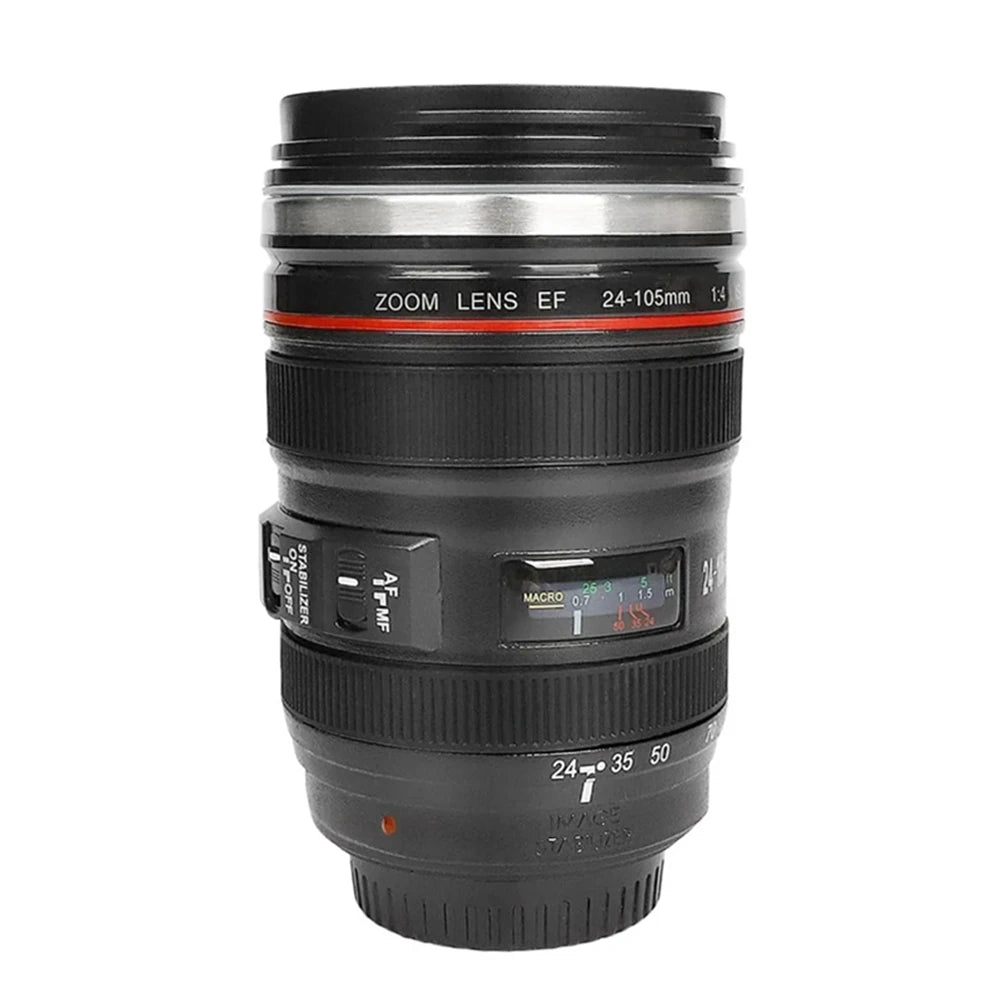 1pc SLR Camera Lens Cup Camera Lens Model Stainless Steel Casual Cup with Lid Coffee Mug White Black Coffee Mugs Creative Gift