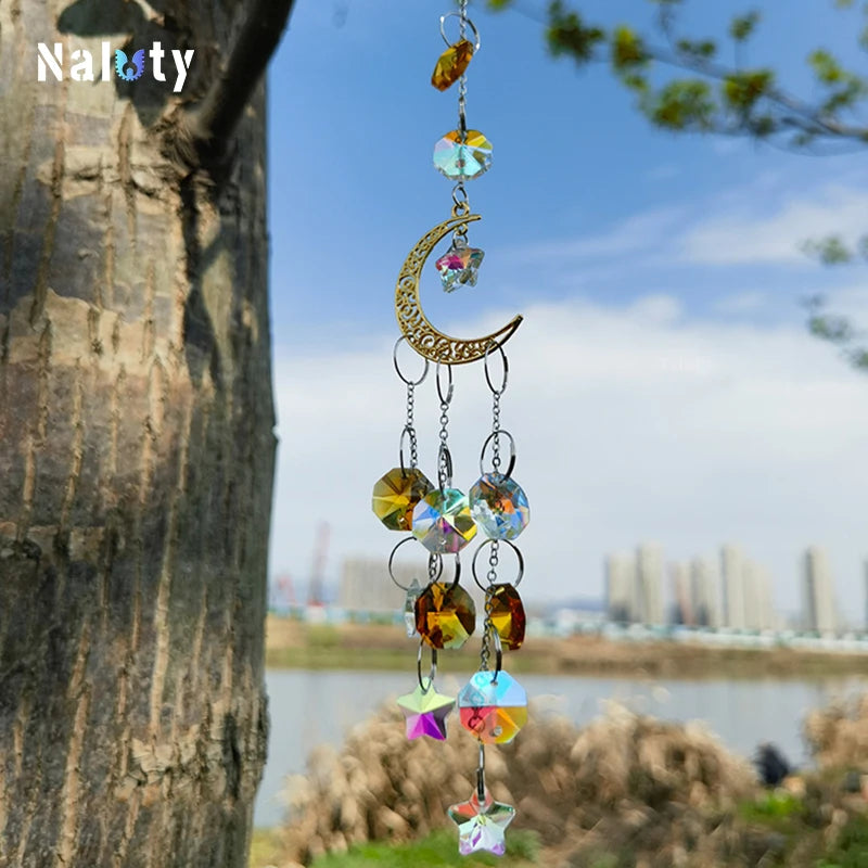 Colgante de cristal para jardín, atrapasol, campanillas de viento, prisma arcoíris, cadena de cristal para ventana, campana colgante, árbol de Navidad, decoración del hogar