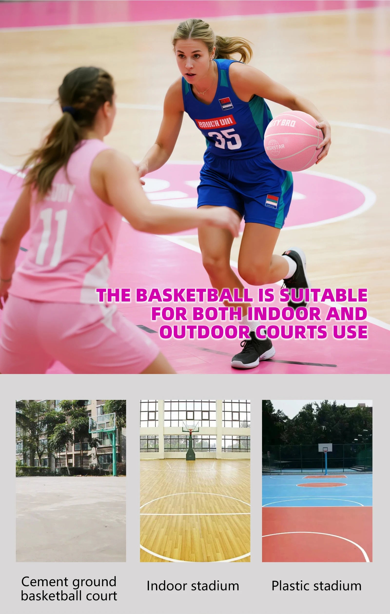 Women's Basketball Size 5, 6, 7 Pink Official Competition Children's Basketball Indoor Outdoor Standard Ball PU Non-slip Wear-resistant