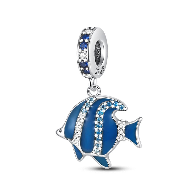 Ocean Series - Original Genuine 925 Sterling Silver Turtle Crab Mermaid Charm Beads Suitable for 3mm Bracelet DIY Making Pendant