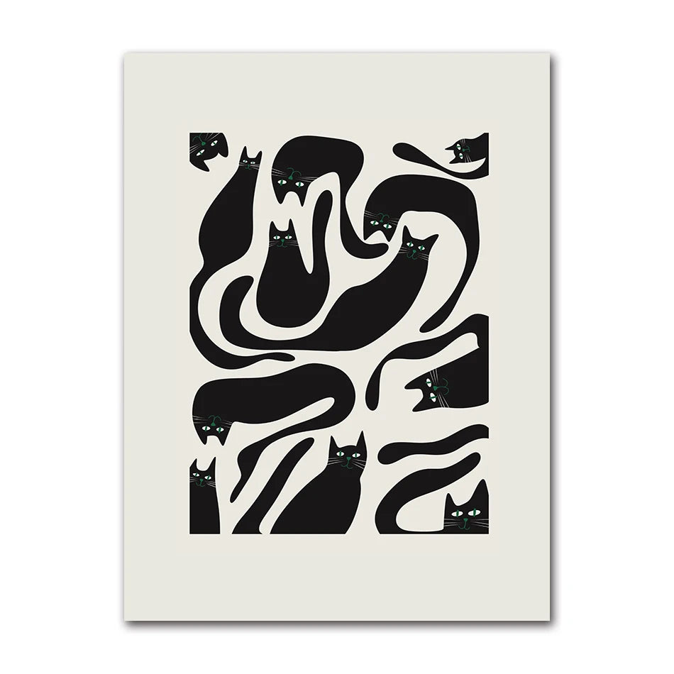 Cute Cats Pop Illustration Prints Canvas Painting Aesthetic Wall Art Pictures Home Room Dec Abstract Black Cat Drawing Poster