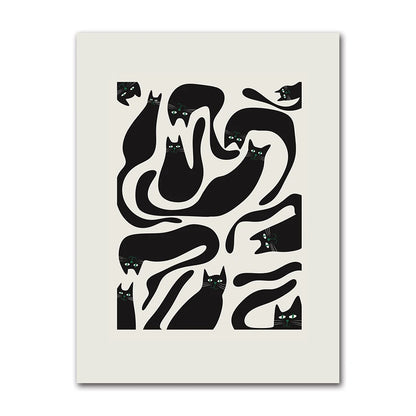 Cute Cats Pop Illustration Prints Canvas Painting Aesthetic Wall Art Pictures Home Room Dec Abstract Black Cat Drawing Poster