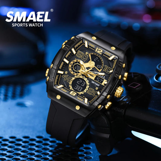 SMAEL 8109 - Reloj deportivo multifuncional para hombre, resistente al agua hasta 50 m, con doble pantalla LED y luz nocturna, ideal para estudiantes y ocio